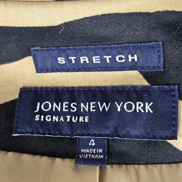 Jones New York Signature Size 4 Cream Black Animal Striped Blazer 1 Button Close - Picture 10 of 14
